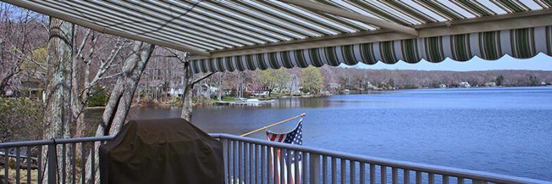 awning overlooking a lake during fall