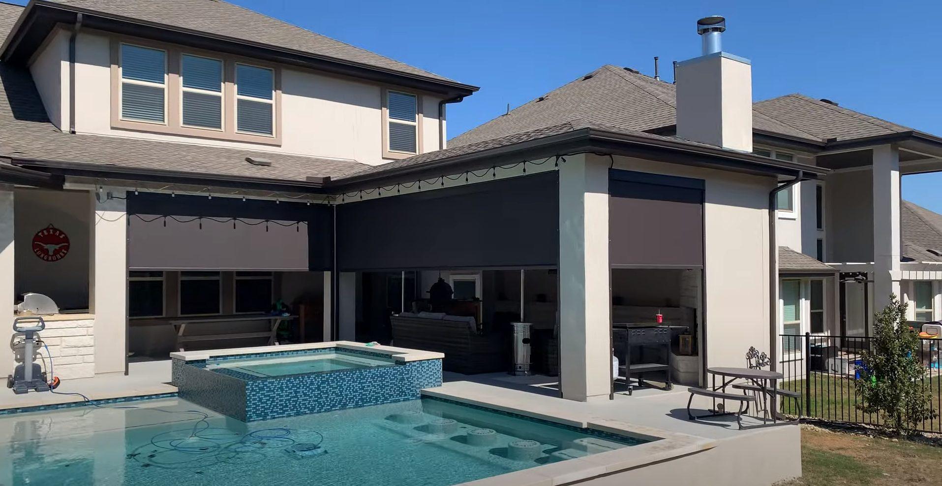 House with patio shades in Texas